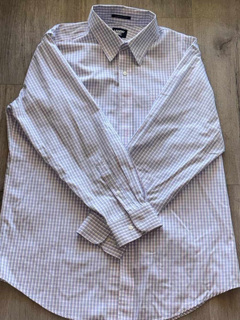 Lands' End Men's Light Purple Checkered Shirt